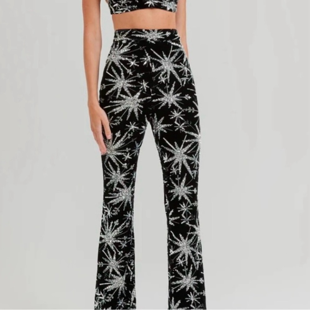 Nadine MERABI Stellar velvet and sequins high waisted pants